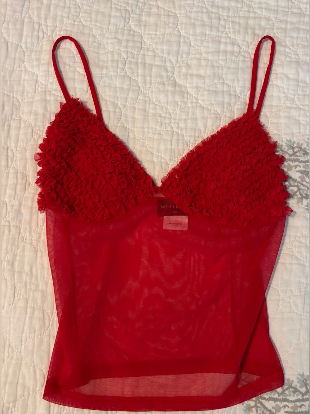 White fox Red Ruffled Mesh Cami